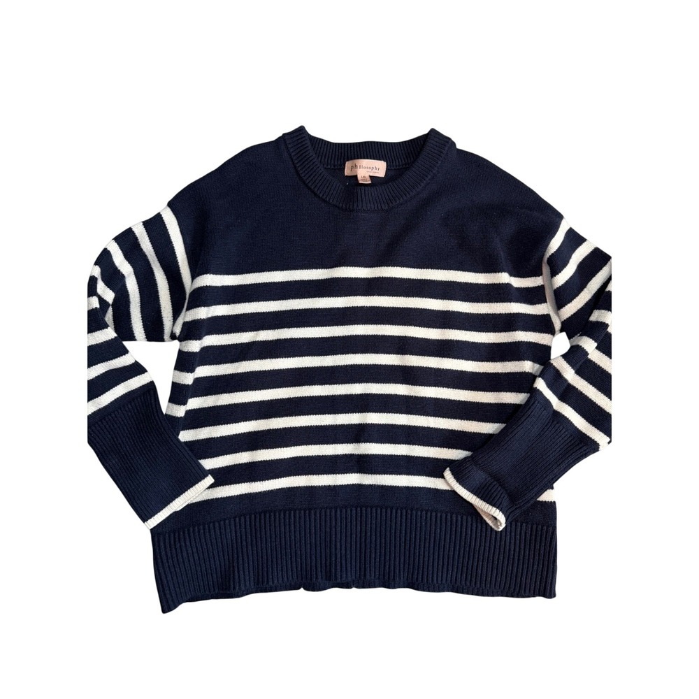 Philosophy Republic Clothing Navy White Stripe Crew Neck Sweater Size L